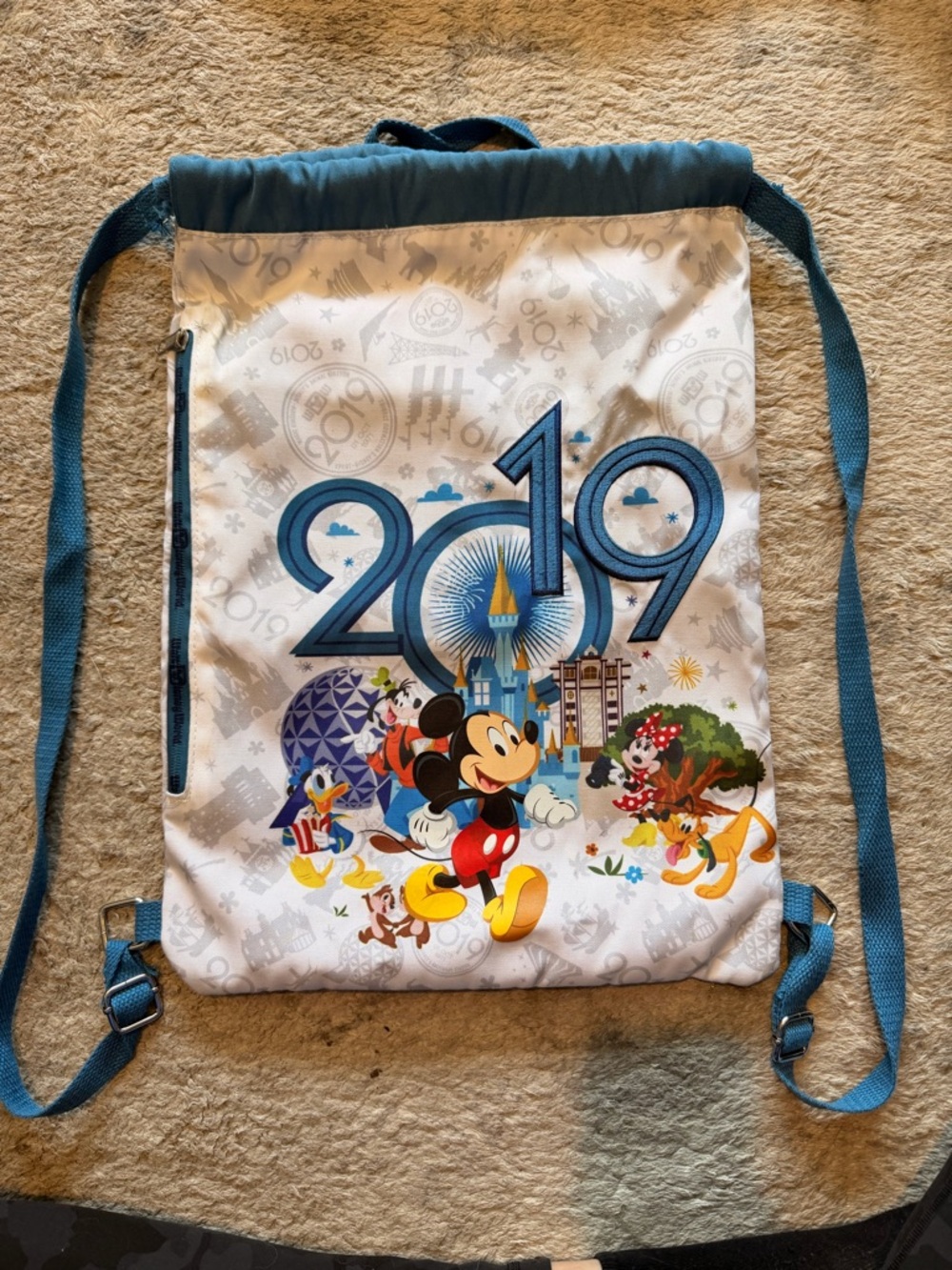 Disney Mickey & Friends 2019 Drawstring Backpack - Blue/White